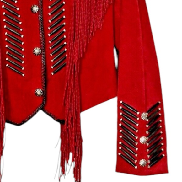 ❗️SOLD❗️NWT GENUINE SUEDE CRIPPLE CREEK JACKET WITH FRINGE AND NATIVE DETAILS - Picture 6 of 14